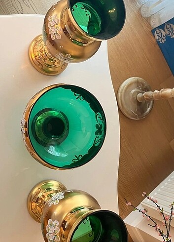  Beden yeşil Renk Bohemia vazo takımı 