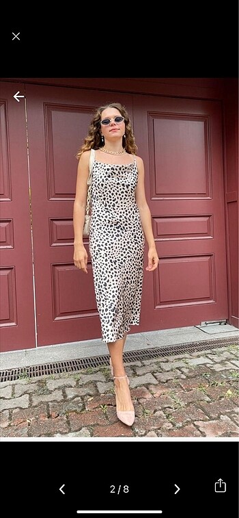 Leopar saten elbise