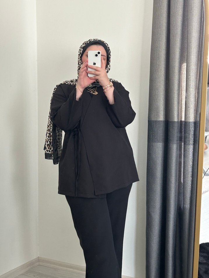 Siyah tesettür kimono takım - Görsel 2