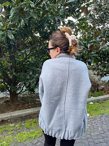 Diğer Gri Oversize Buklet Ceket