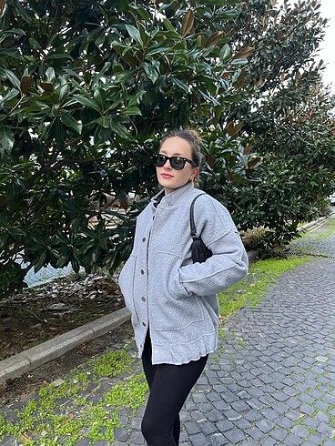 s Beden Gri Oversize Buklet Ceket
