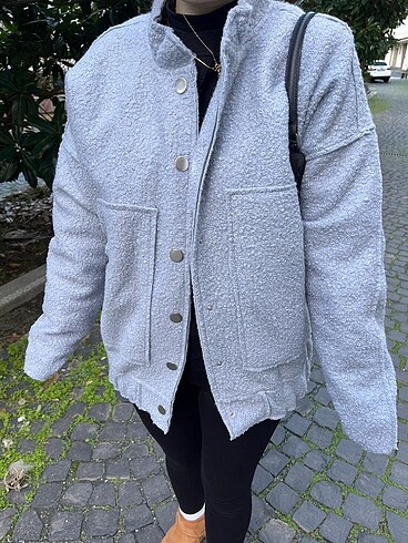 s Beden gri Renk Gri Oversize Buklet Ceket