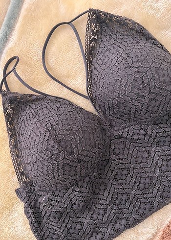xl Beden Penti Gri Dantel Bralet