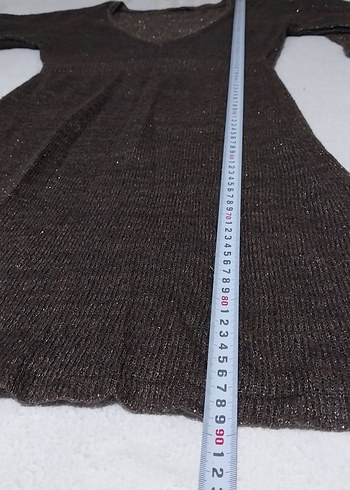 Parlak kahverengi V Yakalı Kemerli Elbise - Görsel 7