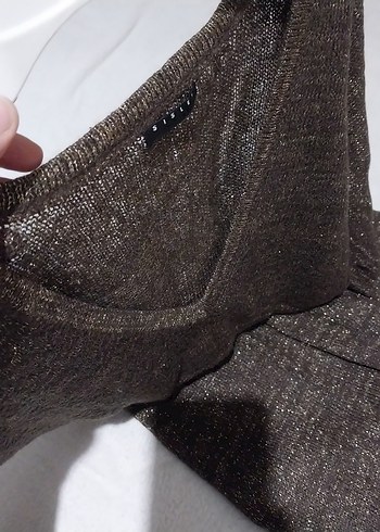 Parlak kahverengi V Yakalı Kemerli Elbise - Görsel 4