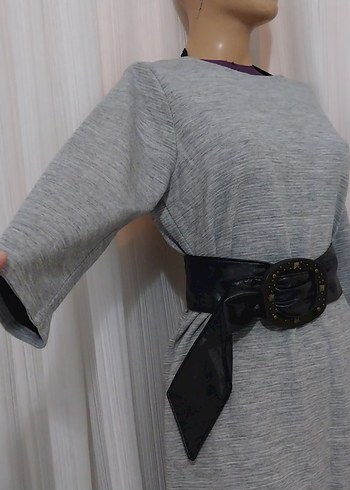 Gri Midi Örme Kadın Elbise - Görsel 7