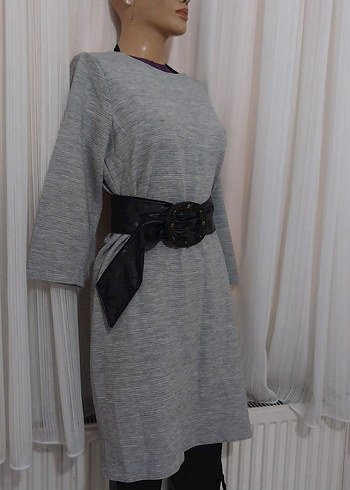Gri Midi Örme Kadın Elbise - Görsel 8