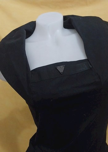 Siyah Midi V Yaka Kolsuz Ofis Elbisesi - Görsel 6