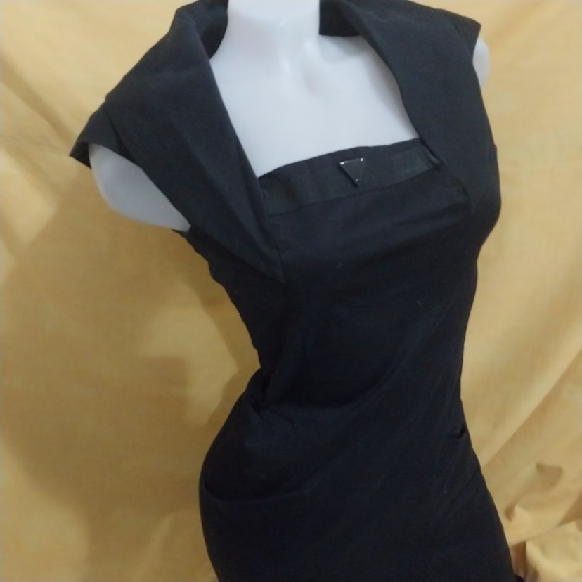 Siyah Midi V Yaka Kolsuz Ofis Elbisesi - Görsel 2