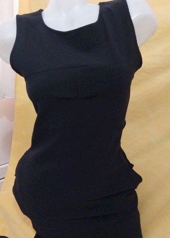 Siyah Drapeli Uzun Kadın Ofis Elbisesi - Görsel 2