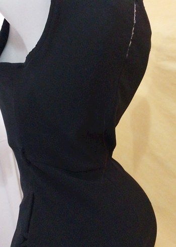 Siyah Drapeli Uzun Kadın Ofis Elbisesi - Görsel 4