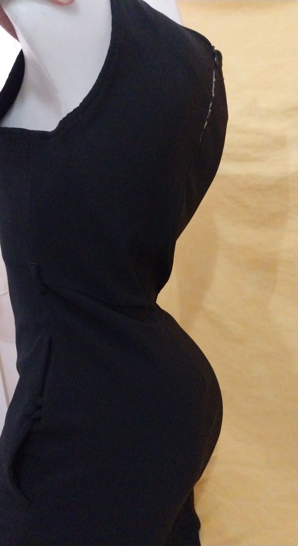 Siyah Drapeli Uzun Kadın Ofis Elbisesi - Görsel 5