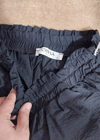 Siyah Bol Kesim Keten Kadın Pantolon - Görsel 3