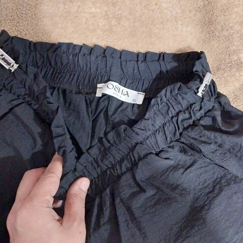 Siyah Bol Kesim Keten Kadın Pantolon - Görsel 3