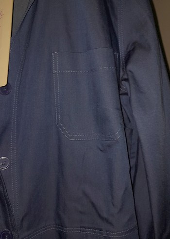 Düğmeli Mavi Uzun afkan  tunik  Keten - Görsel 3