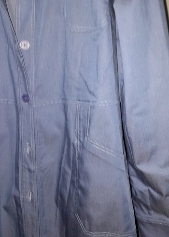 Düğmeli Mavi Uzun afkan  tunik  Keten - Görsel 4