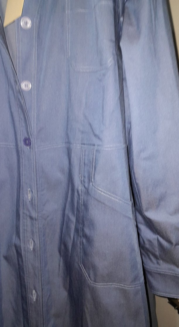 Düğmeli Mavi Uzun afkan  tunik  Keten - Görsel 4