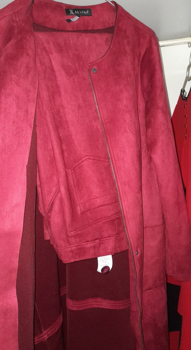 Bordo Süet Kadın pantolon ceket uzun takım - Görsel 2