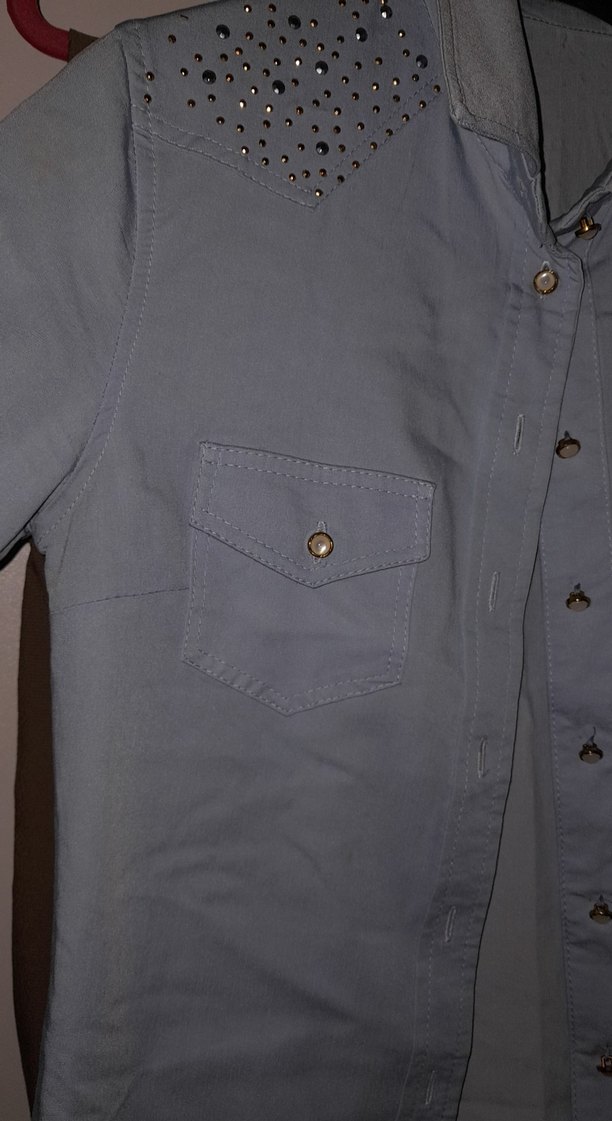 Gri Düğmeli Denim Kadın Gömlek - Görsel 3