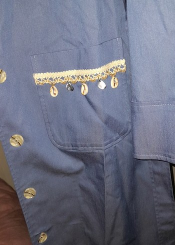 Düğmeli Uzun Mavi Denim Kabanı - Görsel 2