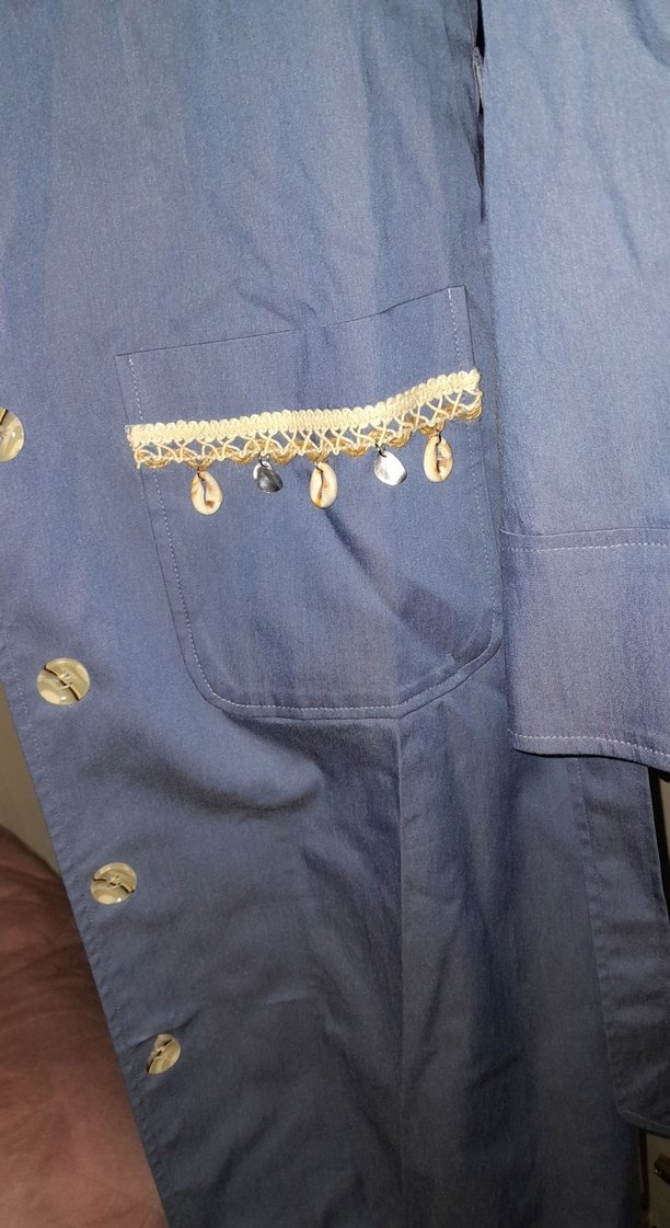 Düğmeli Uzun Mavi Denim Kabanı - Görsel 2