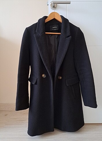 Stradivarius Siyah Kaşe Kaban