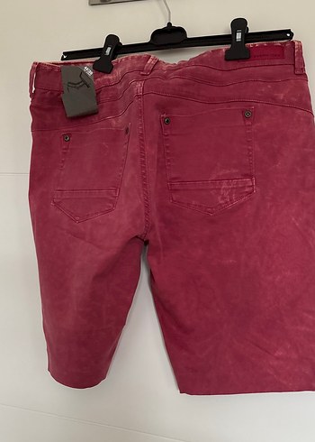 Bordo  Midi Denim Kadın Bermuda Şort - Görsel 4