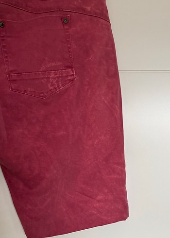 Bordo  Midi Denim Kadın Bermuda Şort - Görsel 5