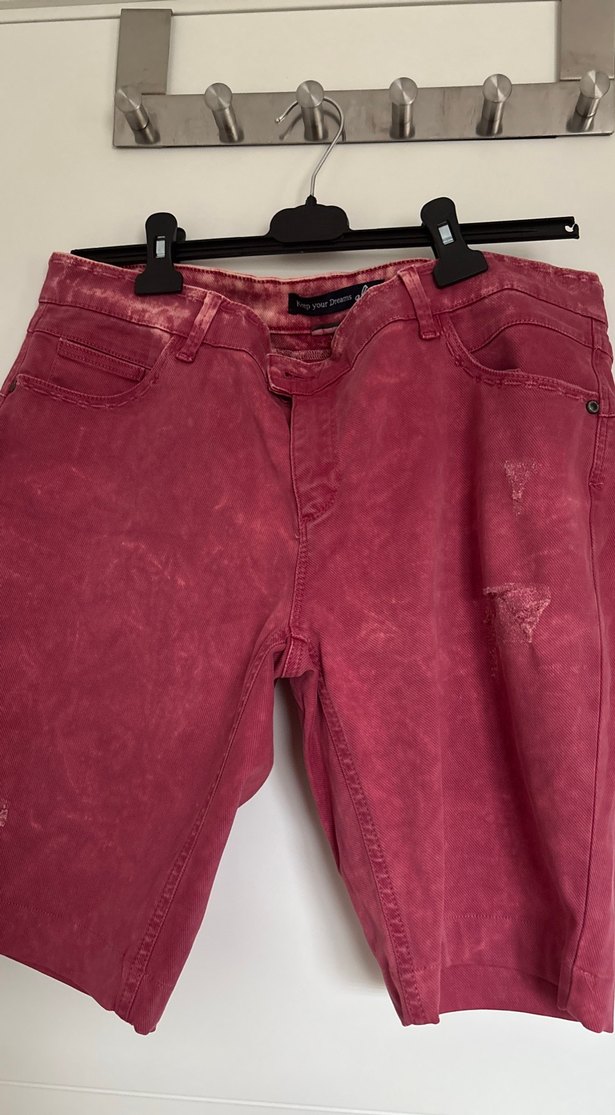 Bordo  Midi Denim Kadın Bermuda Şort - Görsel 2