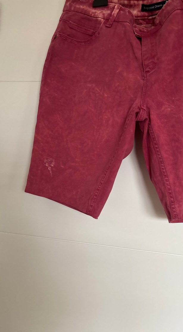 Bordo  Midi Denim Kadın Bermuda Şort - Görsel 3