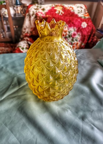 American Vintage Sarı Parlak Ananas Figürlü Vazo