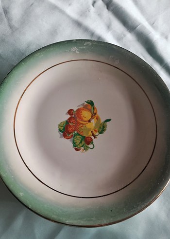 Diğer Vintage,Yeşil Kenarlı Meyveli Tabak