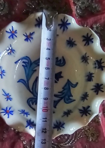 Vintage Mavi Çiçek Desenli Dalgalı Tabak - Görsel 5