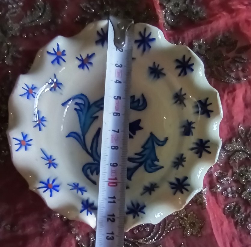 Vintage Mavi Çiçek Desenli Dalgalı Tabak - Görsel 5