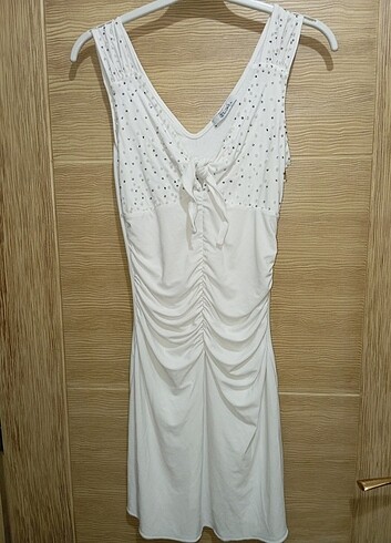 m Beden beyaz Renk Büzgülü mini elbise 