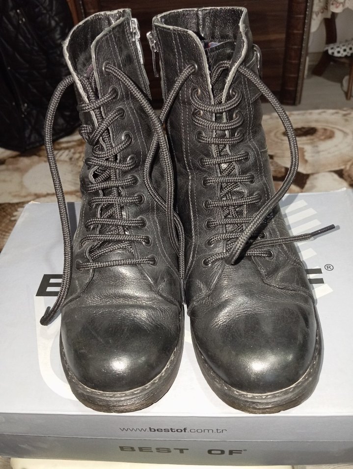 Siyah Deri Kadın Punk Botları - Görsel 2