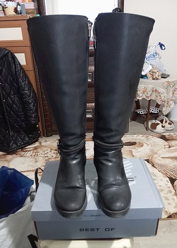 Tokalı Siyah Deri Dizüstü Çizmeler - Görsel 2