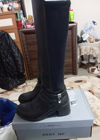 Tokalı Siyah Deri Dizüstü Çizmeler - Görsel 3