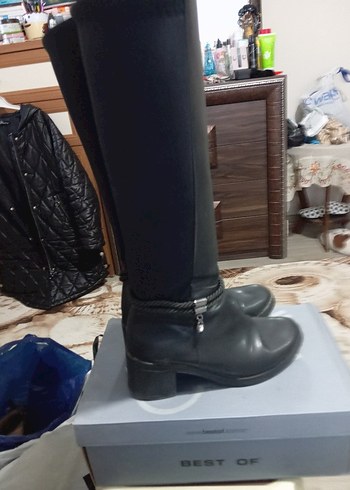 Tokalı Siyah Deri Dizüstü Çizmeler - Görsel 5