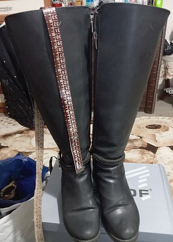 Tokalı Siyah Deri Dizüstü Çizmeler - Görsel 7