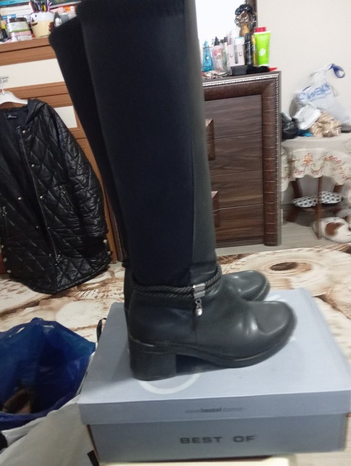 Tokalı Siyah Deri Dizüstü Çizmeler - Görsel 5