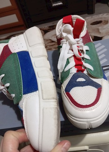 Renkli Bağcıklı ve Cırt Cırtlı Kadın Spor Ayakkabı - Görsel 6