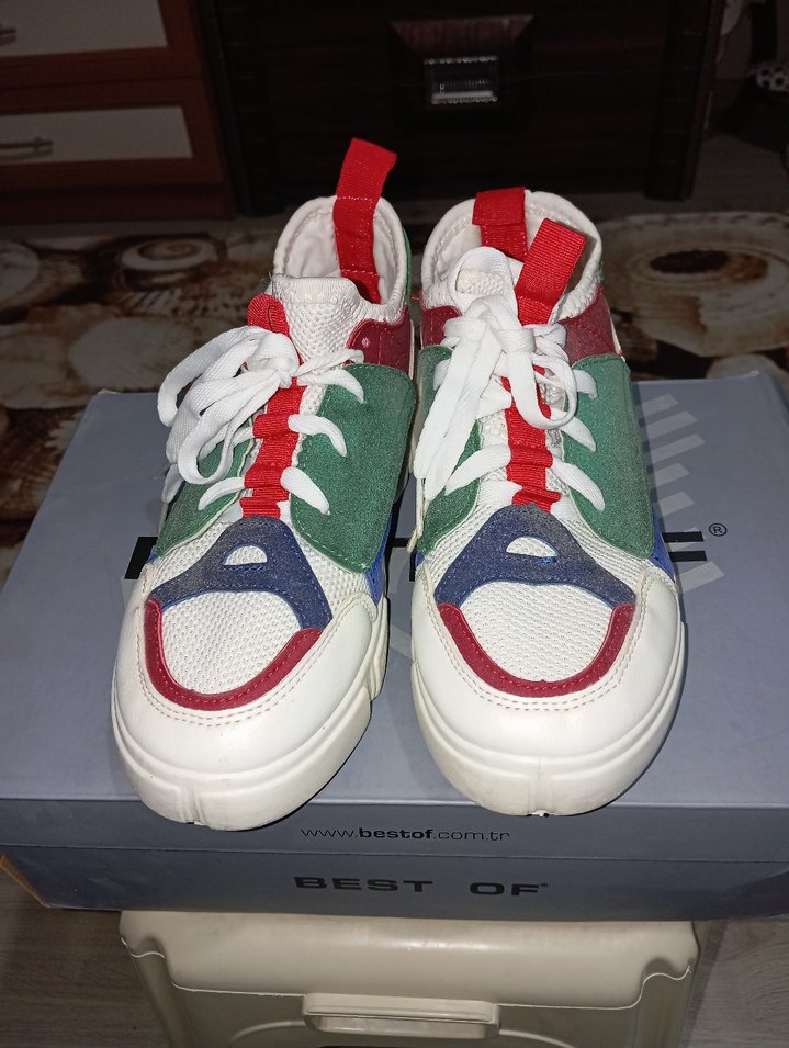 Renkli Bağcıklı ve Cırt Cırtlı Kadın Spor Ayakkabı - Görsel 2