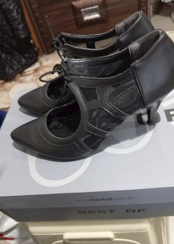 Siyah Deri Stiletto Topuklu Kadın Ayakkabı - Görsel 3