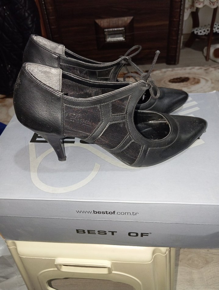 Siyah Deri Stiletto Topuklu Kadın Ayakkabı - Görsel 5