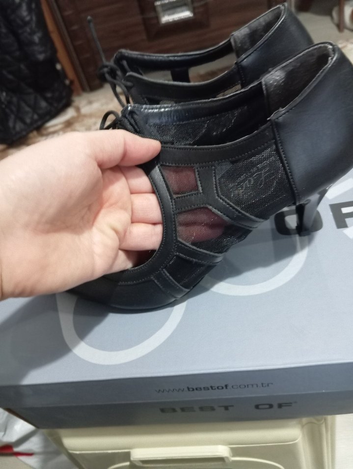 Siyah Deri Stiletto Topuklu Kadın Ayakkabı - Görsel 2