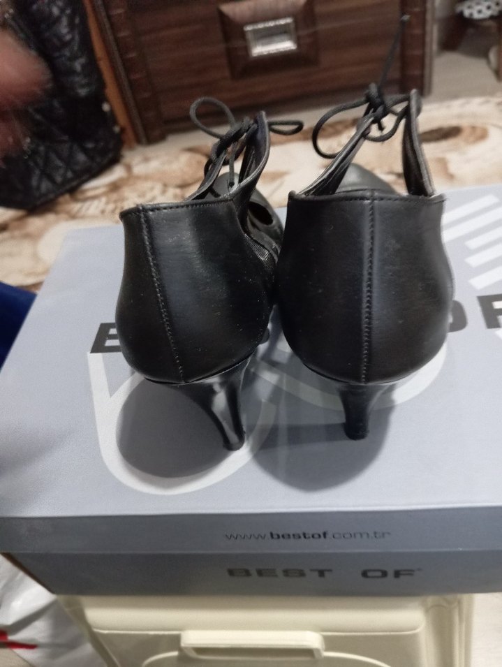 Siyah Deri Stiletto Topuklu Kadın Ayakkabı - Görsel 4