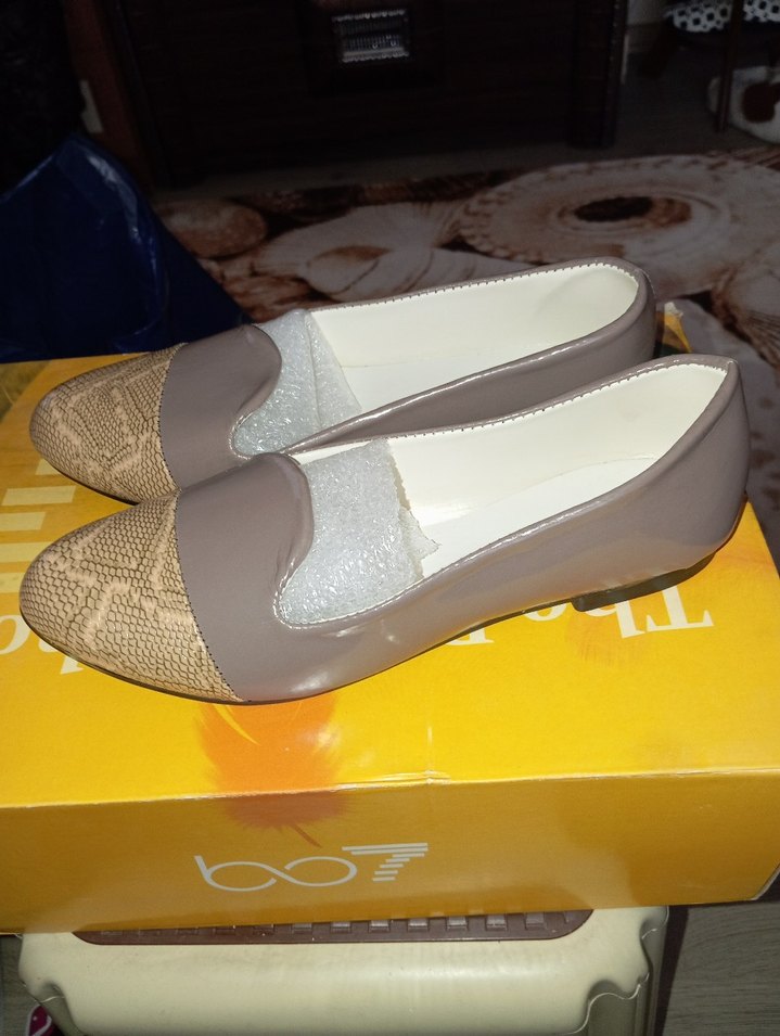 Bej Yılan Desenli Tokalı Kadın Topuklu Babet - Görsel 2