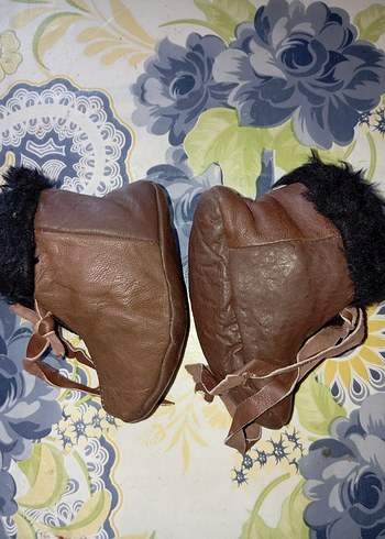 Kahverengi Kürklü Deri Erkek Çocuk Terliği - Görsel 3