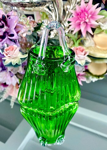 Vintage Cam Sanatı Kulplu Sepet Vazo - Görsel 8